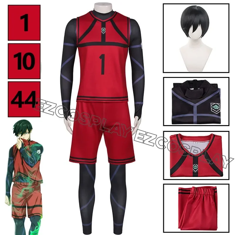 

Парик голубого цвета Itoshirin Kaumikage Chigiri Hyoma Cube Wig NO.1 Sepak Bola Merah Jersey Pakaian Olahraga Wanita Pria