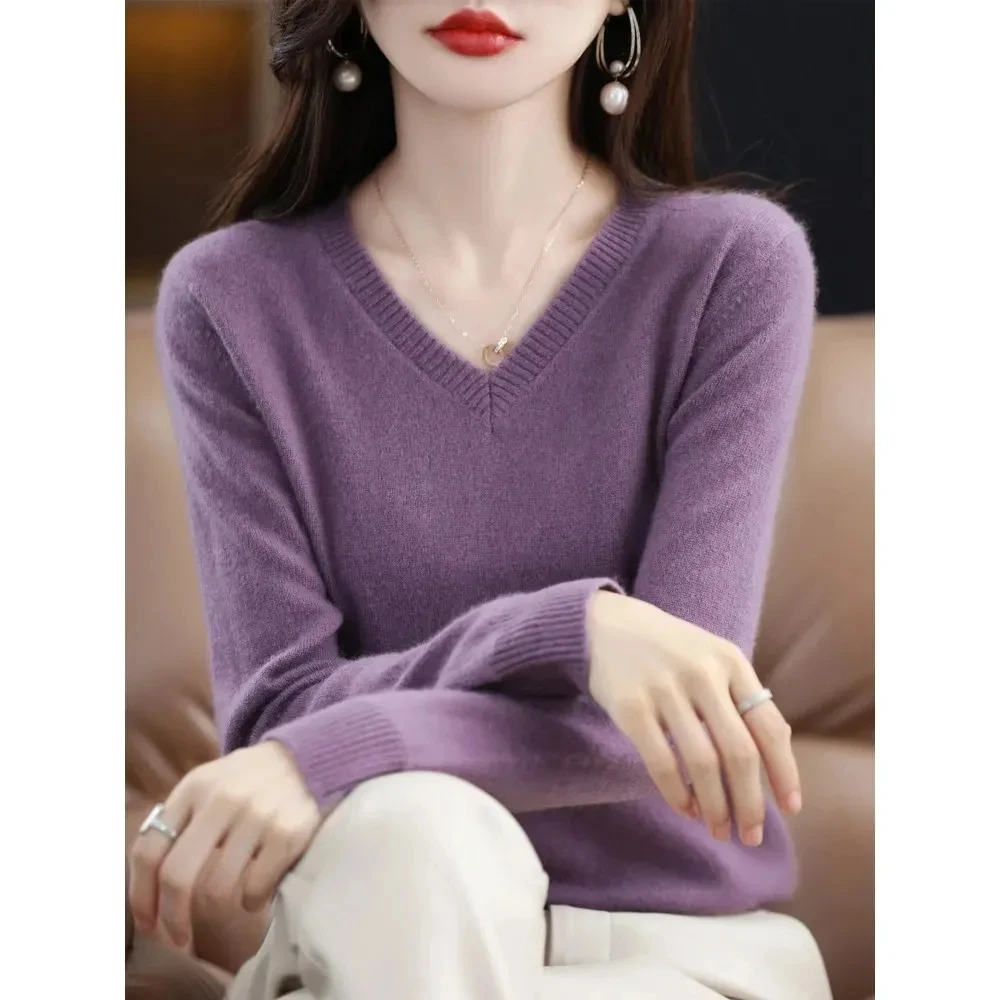 

New Women Knitted Sweater V-Neck Long Sleeve Pullover Autumn Winter Clothing Wool Cashmere Jumper Sweater Female Tops 16 Colour