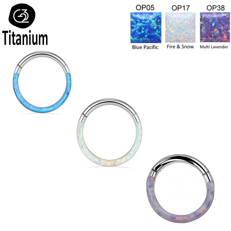 JOJO 1Pc G23 Titanium Opal Earrings Septum Clicker Nose Rings Tragus Cartilage Daith Helix Lip Piercing Hoop Body Jewelry 6-12mm