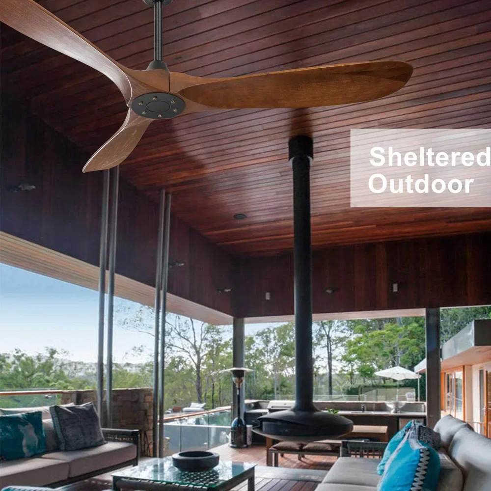 42" 52" 60" Outdoor/Indoor Ceiling Fan with Remote Control Energy DC Motor 3 Solid Wood Blades