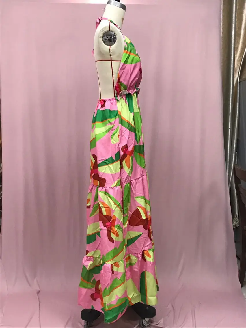 Vestidos de cuello halter con estampado de estilo bohemio para mujer, sexys, con escote en V y espalda descubierta, para vacaciones y playa, ropa informal para ir al trabajo.