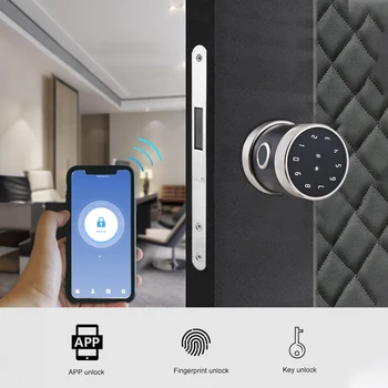 5 IN 1 Unlock Smart Door Lock Keyless Entry Biometric Door Knob with Keypad BT Tuya App Remote Control Password Fingerprint 2
