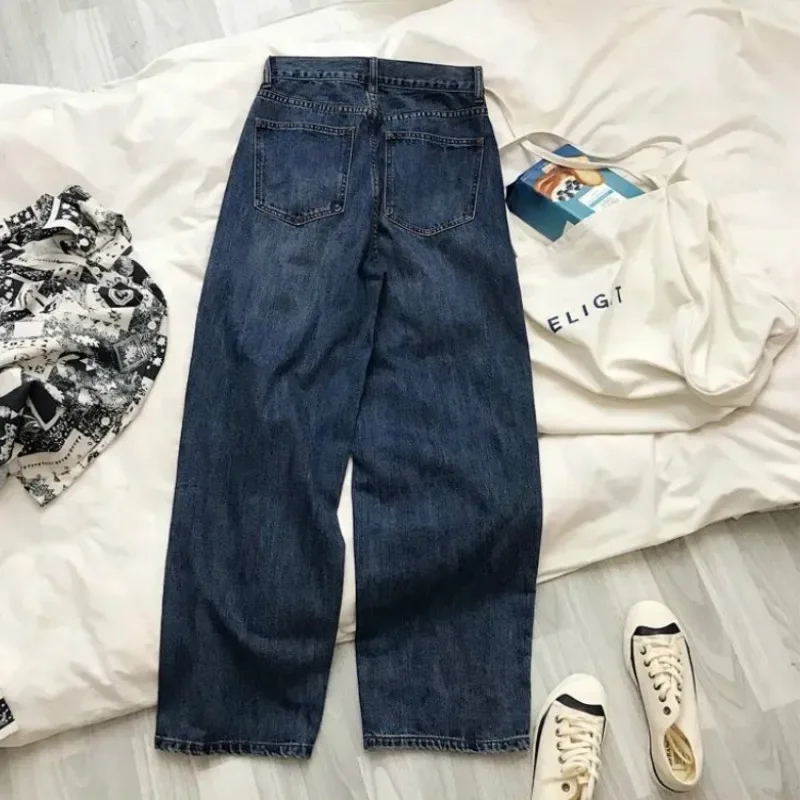 Jeans Women Vintage Blue High Waist Gradient American Fashion Streetwear Wide Leg Jean Female Denim Trouser Baggy Denim Pants