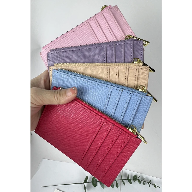 New coming slim design large capacity multifunctional card slots men's and women's saffiano pu leather card holder wallet