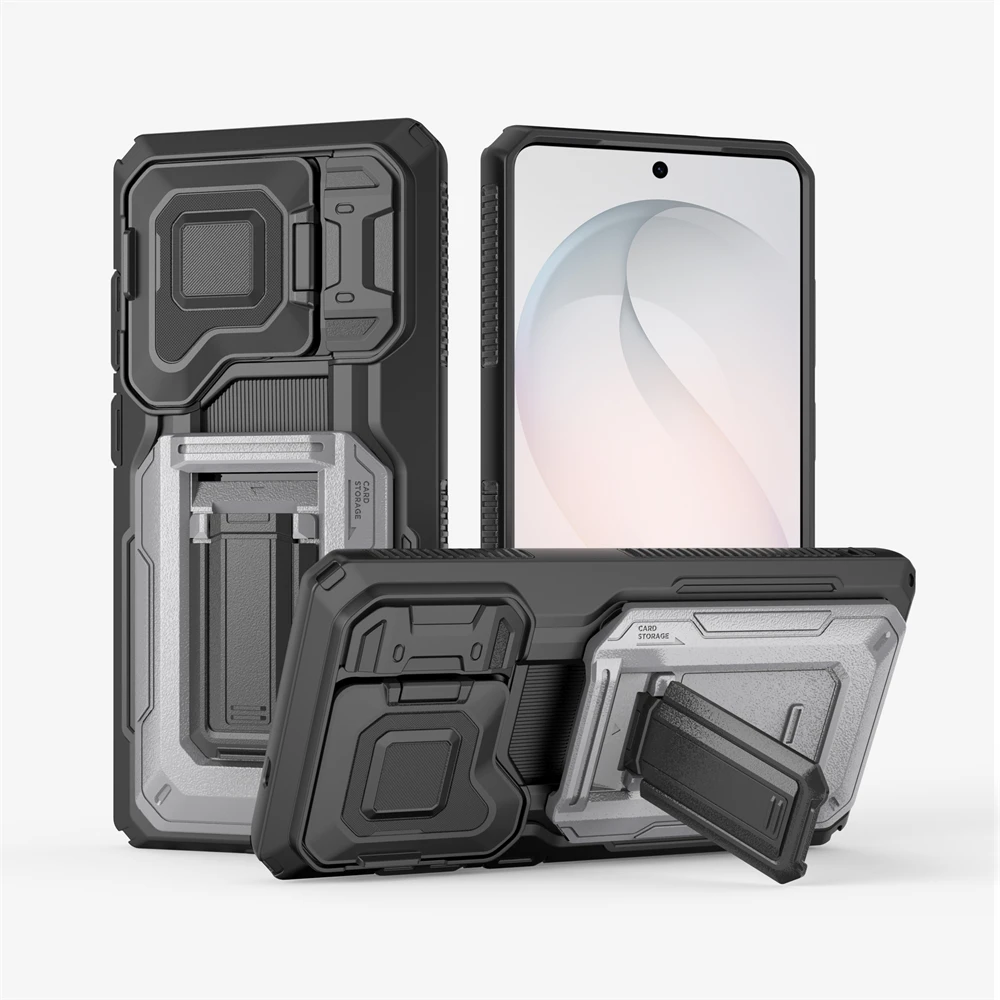 Military Grade Armor Phone Case with Slide Window and Shockproof Stand Cover