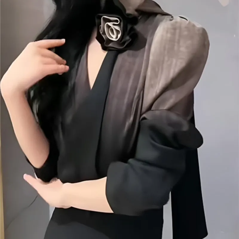Gradient Design Collar Rose Halter Shirt Women's New Western Style Fashion