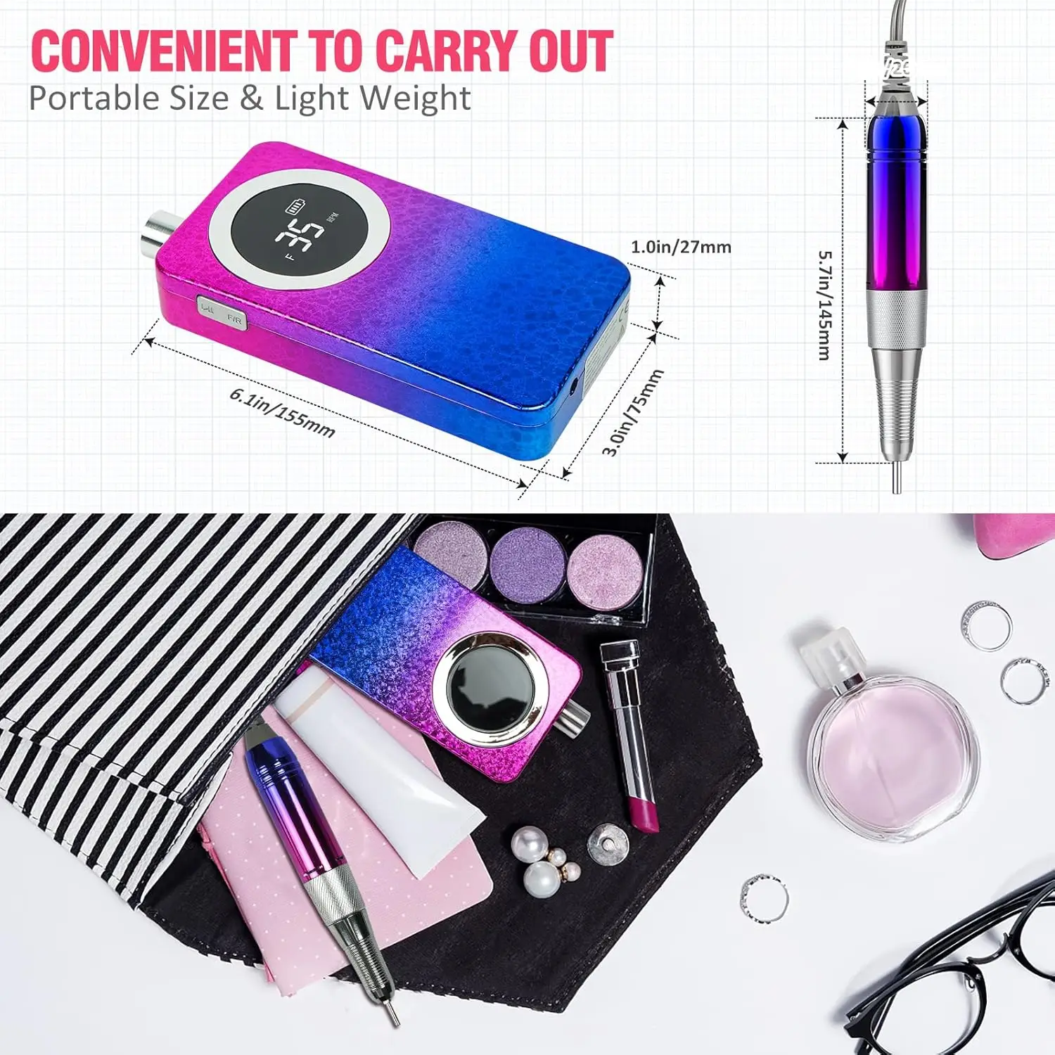 35000RPM Nail Drill Machine Gradient Color Electric Nail File with TFT Display Rechargeable Efile Professional Nail Drills for G 4