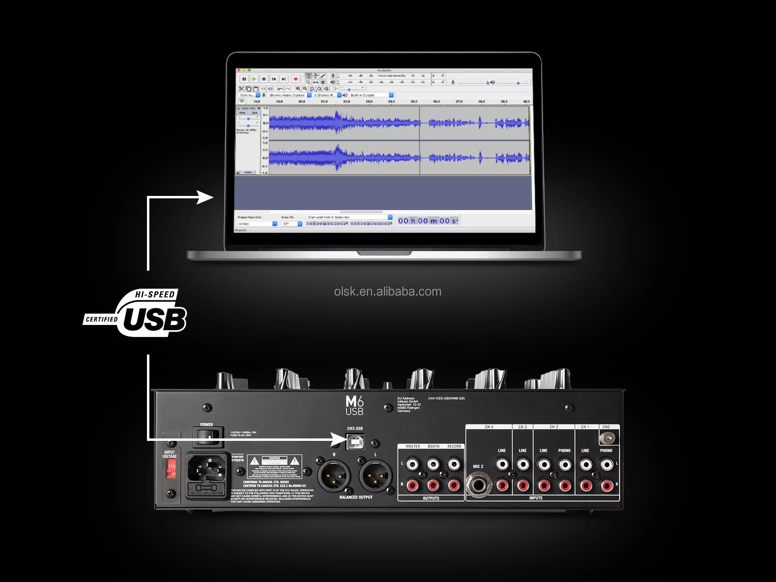 CLMX-M6USB 4 채널 전문 오디오 디스코 음악 DJ 믹서, USB BT XLR RCA 입력, 턴테이블 CD 포노 PC용