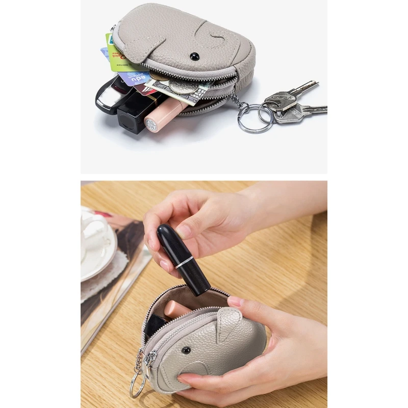 RFID Blocking Money Bag for Women Leather Casual Keychain Credit Card Holder Double Zipper Change Pocket Coin Purse