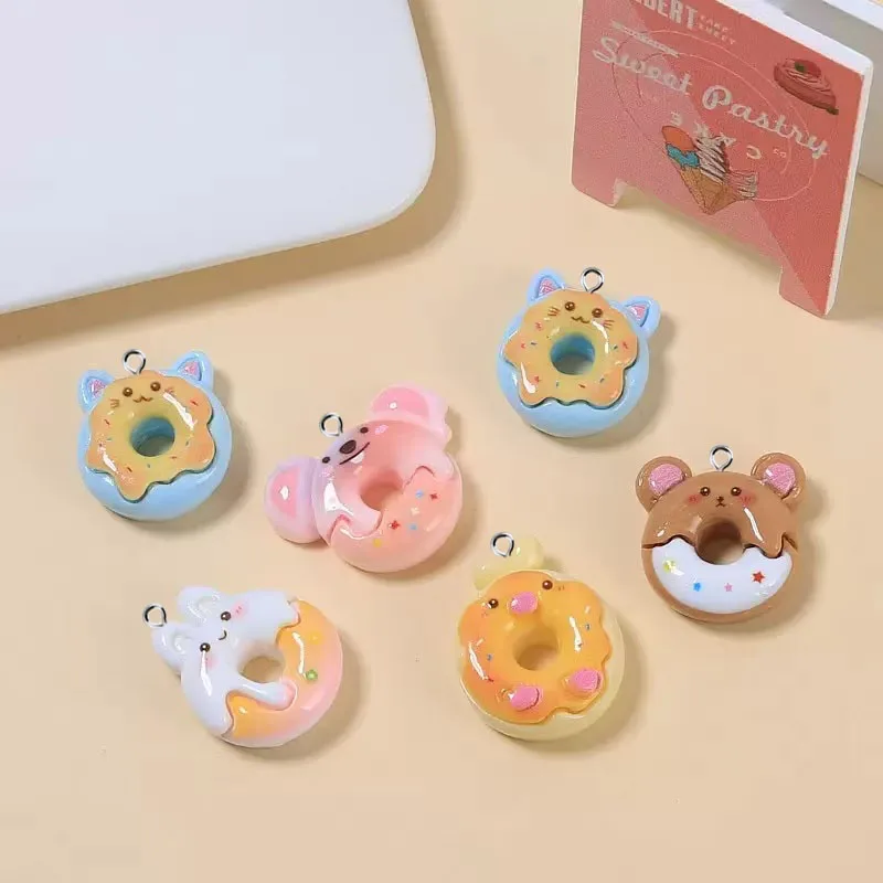 10 stuks schattige dieren donut hangers muis konijn bedels DIY telefoonkettingen sleutelhanger oorbel accessoire voor sieraden maken vinden