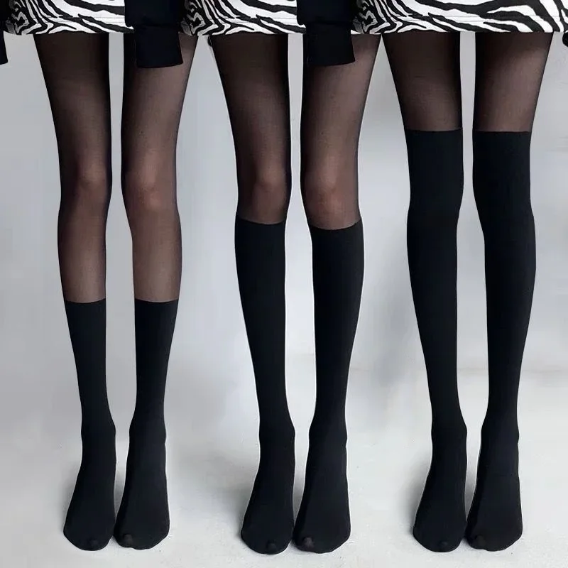 Sexy Frauen Strumpfhosen Strumpfhosen Patchwork Sheer Schwarz Oberschenkel Hohe Strümpfe Strumpfhosen Frauen Weibliche Hosidery Über Knie Streifen Strumpfhosen