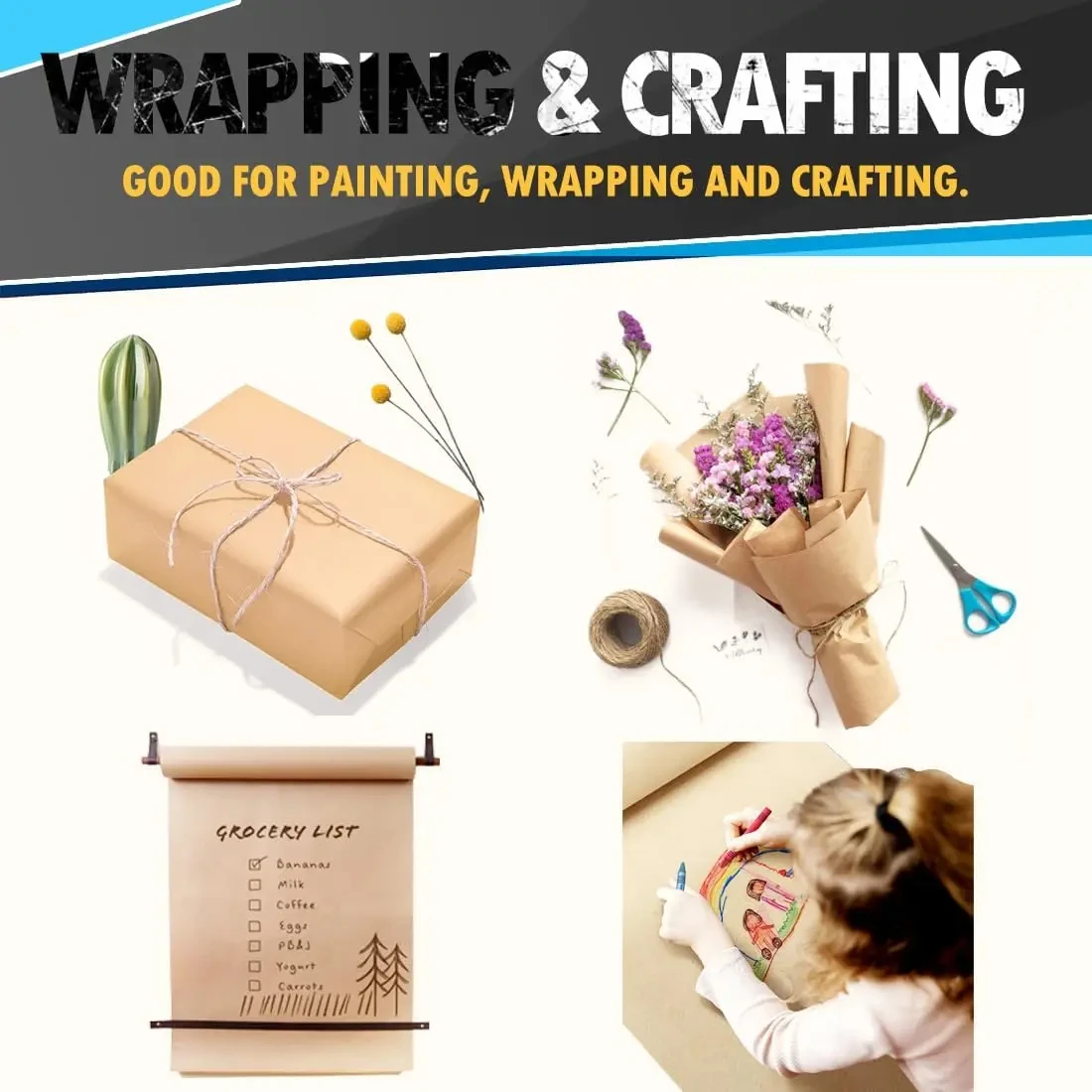 갈색 크라프트 종이 롤 50cm x 10m, 포장, 랩핑, 공예, 우편 배송, 화물 포장, 선물 포장 등 다용도로 사용 가능