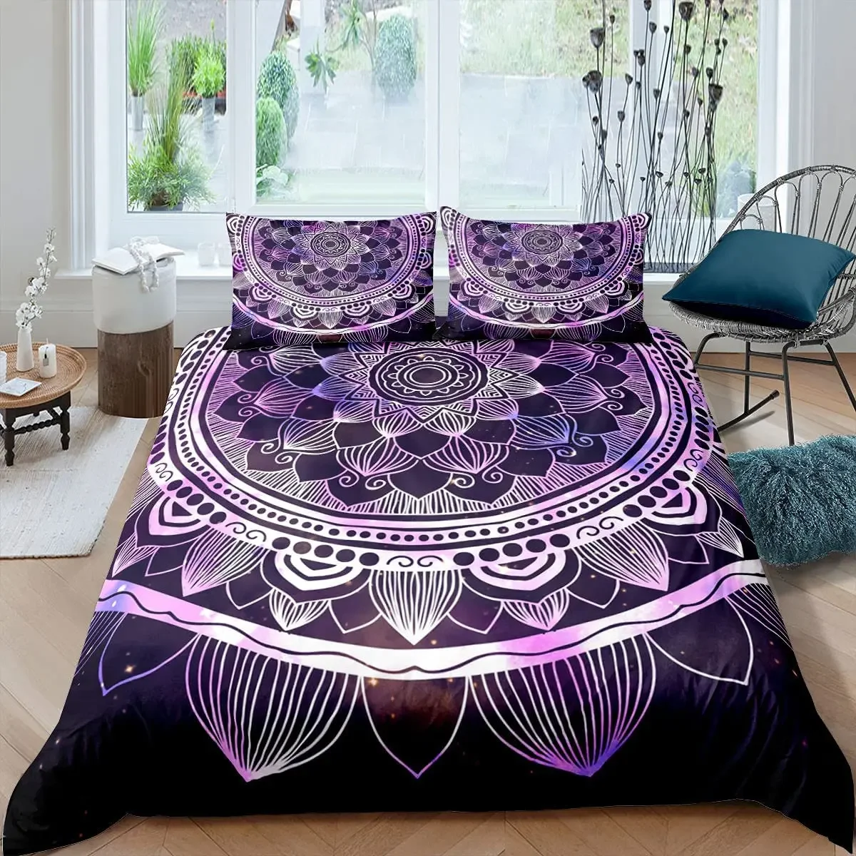 

Mandala Duvet Cover Set Bohemian Style Polyester Comforter Cover King Queen Size for Teens Adults Bedding Set with Pillowcase