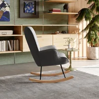 Кресло-качалка для отдыха Anajqaqia, кресло-качалка в клетку с деревянной основой, бархатная ткань Тедди — изображение 4