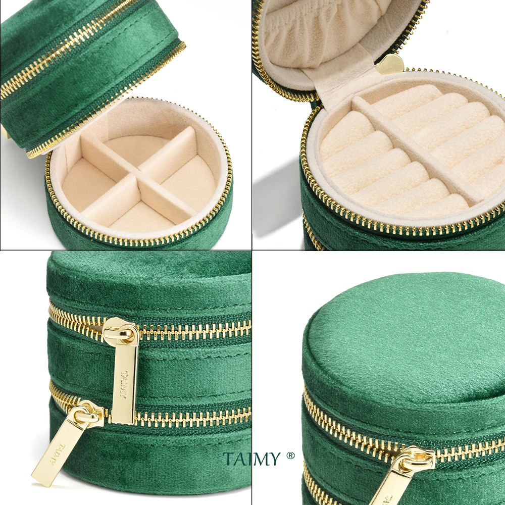 TAIMY Velvet Jewelry Ring Box Green Double Layer Jewelry Box Mini Portable Travel Storage Case Unique Gift Wholesale Packaging
