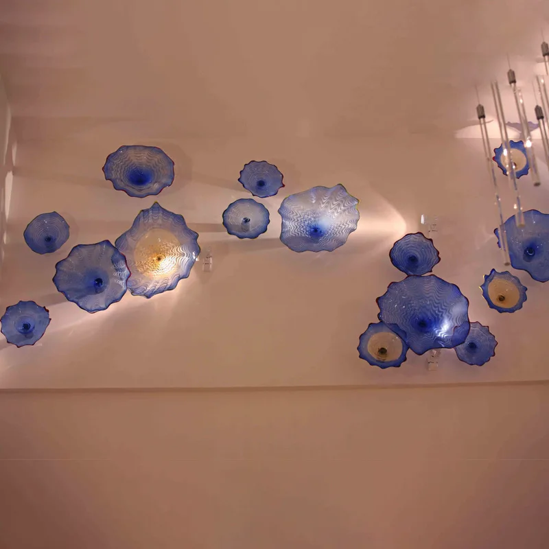 

Blue Color Hand Blown Murano Glass Plates for Wall Decoration Cheap Wall Art Plates