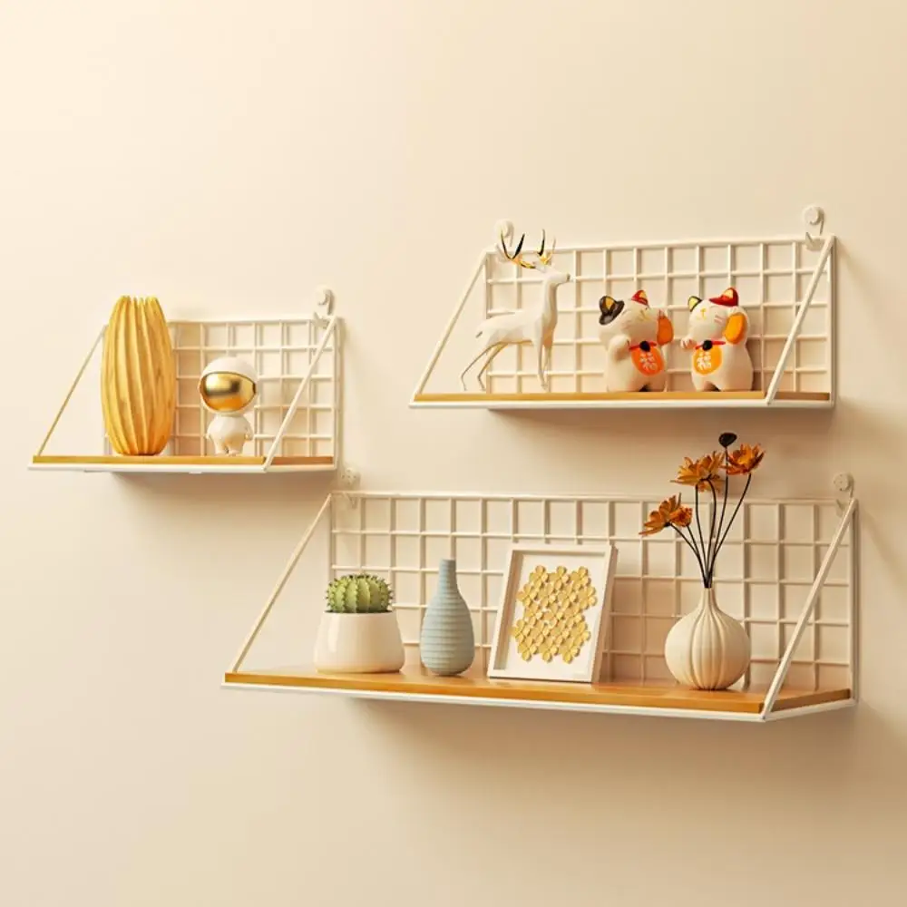 Wall Mounted Shelves Without Drilling Wood Hanging Shelf For Living Room Bedroom Storage Basket Wall Decoration Rack Organizers 3