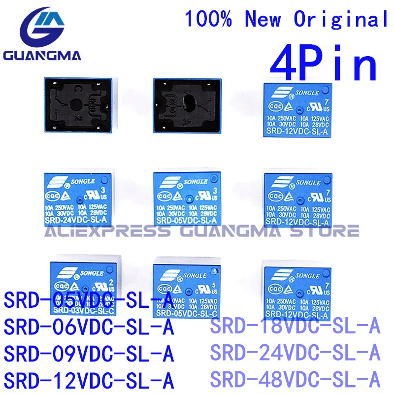 

10PCS Power Relay SRD 05V 06V 12V 09V 18V 24V 48V DC -A 10A SRD-12VDC-SL-A SRD-24VDC-SL-A T73 4Pin DC5V 6V 9V 12V 24V 48VDC