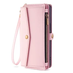 Elegant PU Leather Flip Cover Wallet with Fashionable Zipper and Hand Strap for VIVO X200 Pro mini (Pink)