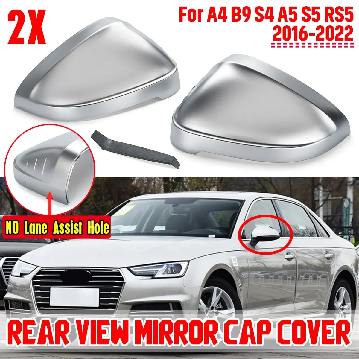 

Car Rearview Mirror Cover Side Wing Protect Frame Covers Trim Silver Matte Chrome Shell For Audi A4 B9 S4 A5 S5 RS5 2016-2022
