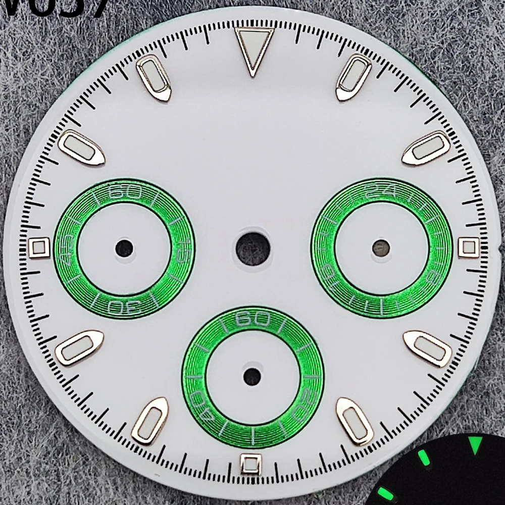 29.5mm Green Luminous Chronograph Dial with 6 Hands for Quartz Movement Watches
