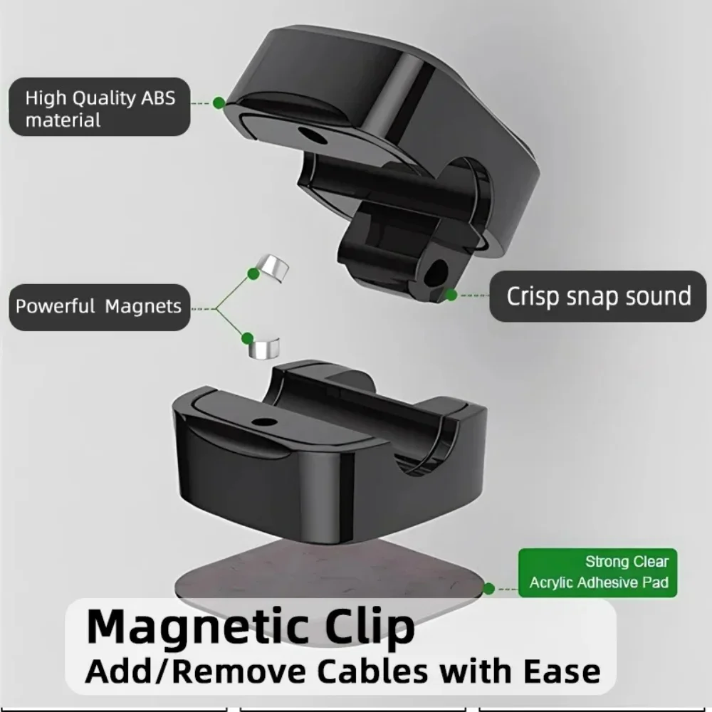 ​Magnetic Cable Clips Adjustable Cord Holder | Adhesive Under Desk Mgmt Organizer for Home Office Car Wall Desktop Nightstand​​