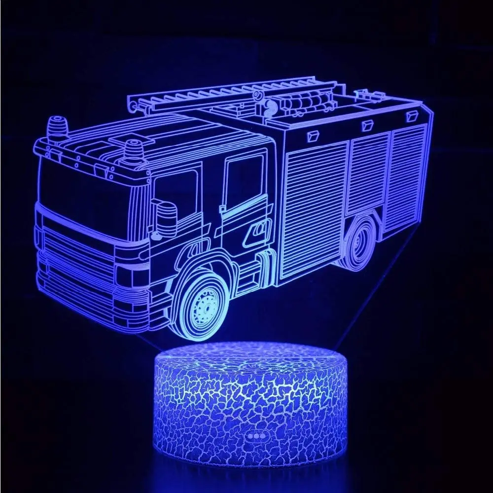 Nighdn 3D 소방차 야간 조명 착시 램프, 16 가지 색상 변경 리모컨 LED 램프, USB 테이블 침실 장식, 어린이 선물