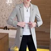 New Men's Business Casual Fashion Urban Korean Trend Slim Solid Color Small Suit Jacket Spring blazers long dress coat 4