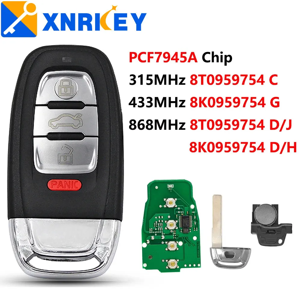 

XNRKEY 4-кнопочный Автомобильный Дистанционный ключ PCF7945 чип 315/433/868 МГц для Audi Q5 A4L A5 A6 A7 A8 RS4 RS5 S4 S5 с необработанным лезвием Автомобильный ключ