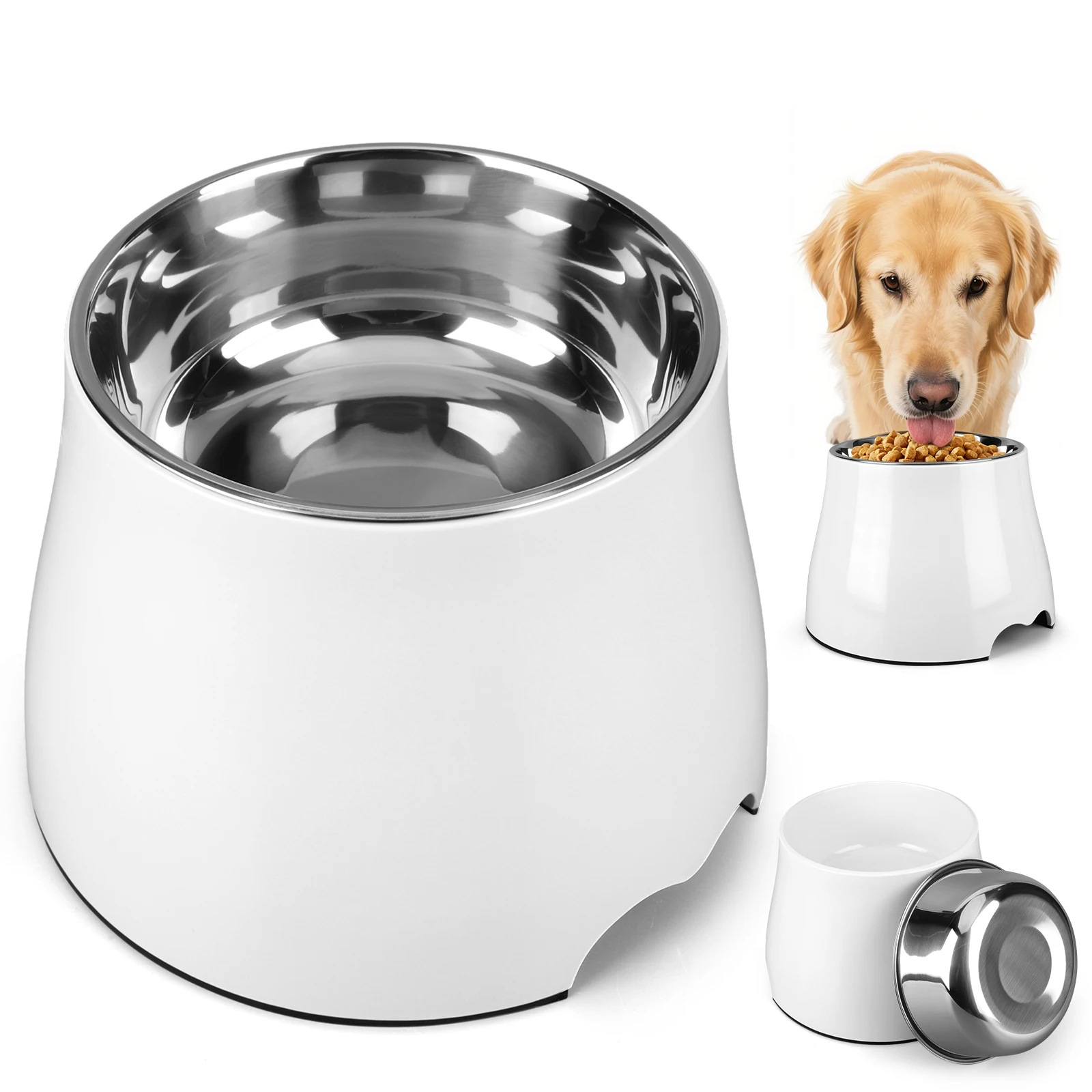 Dog Bowl Non-Slip Food and Water Bowl Pet Bowl for Food and Water (White Bowl)