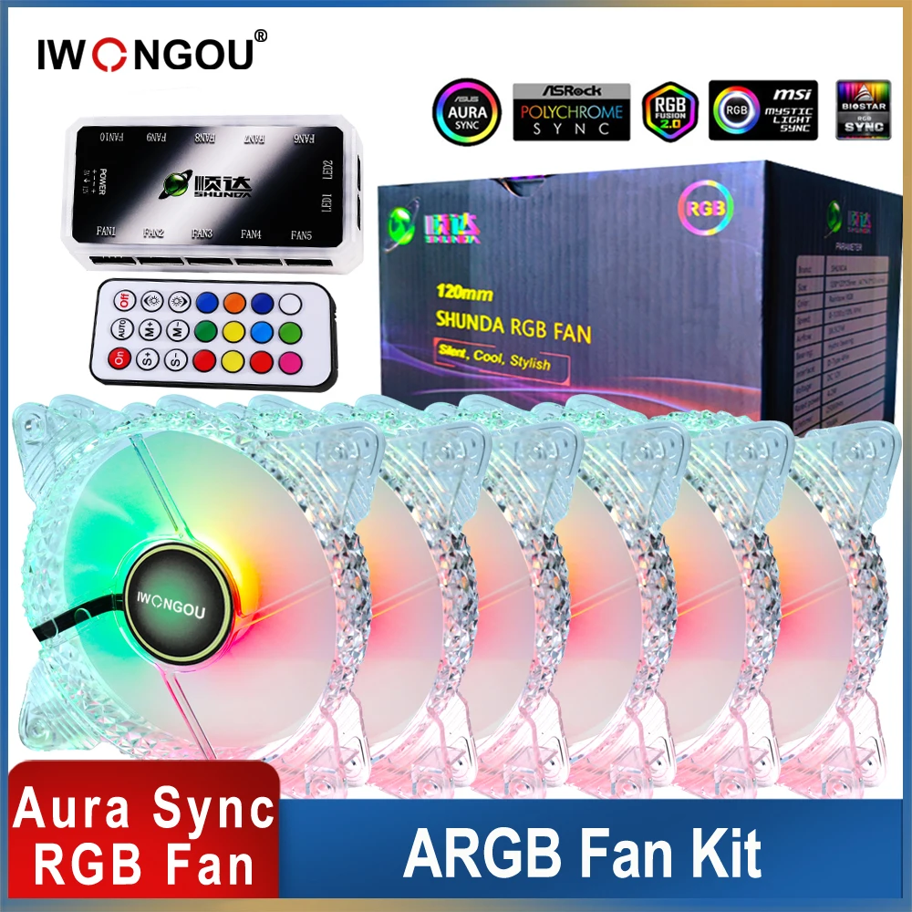 IWONGOU Rgb вентилятор 120 мм Pc кулер Argb контроллер компьютер процессор радиатор для пк