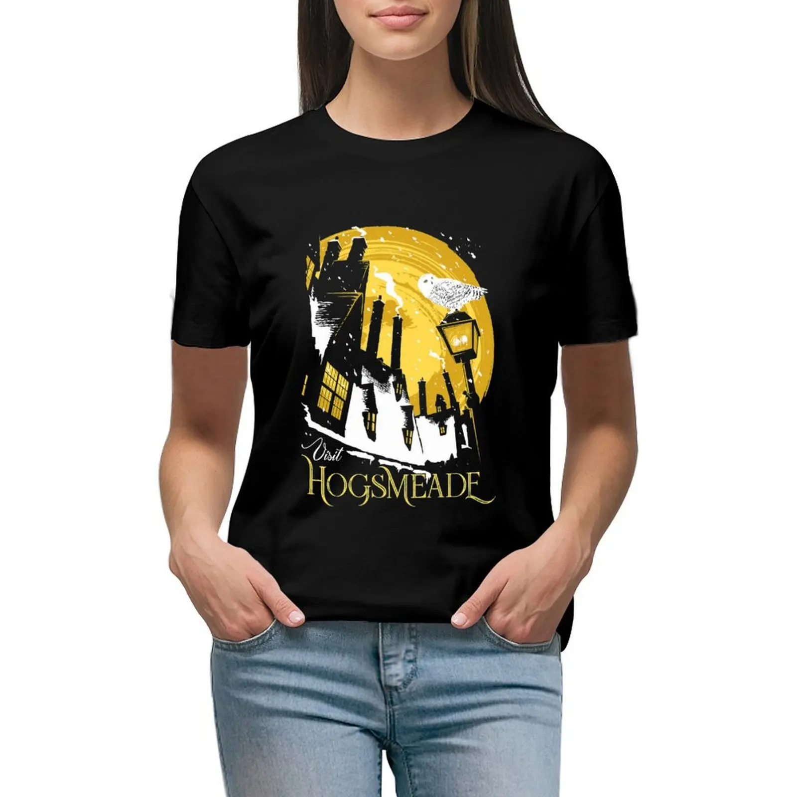 

Visit Hogsmeade yellow T-shirt Female clothing plus size tops woman t shirt