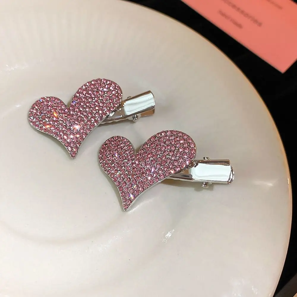 

Crystal Rhinestone Heart Hair Clip Trendy Y2k Korean Style Pink Barrettes Hairpin Metal Heart Hairpin Lady