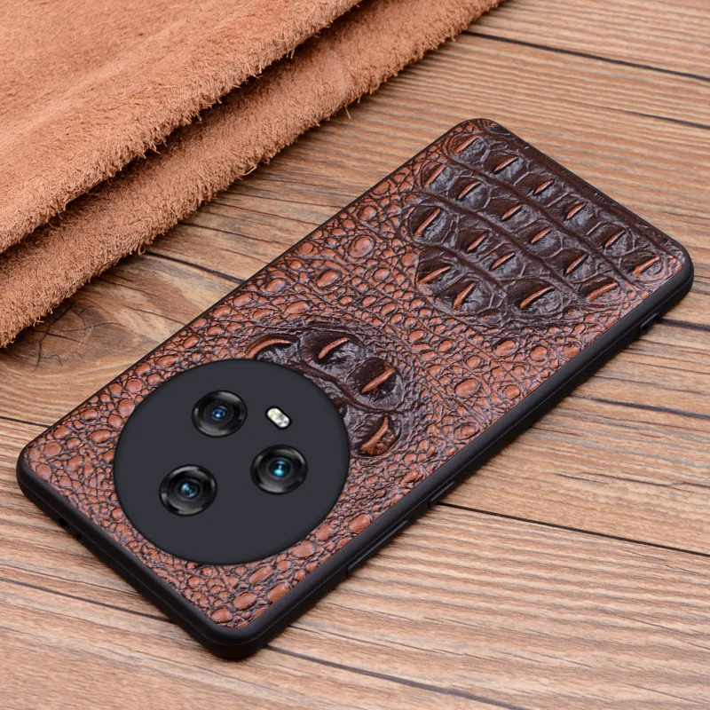 New Veneer Genuine Leather Luxury 3d Crocodile Head Phone Case For Honor Magic 5 4 3 Magic5 Magic4 Magic3 Pro Cover Cases
