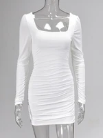 Double Layers Sexy Dress WoLong Sleeve Club Dresses Backless Lace Up Dress Casual White Mini Bodycon