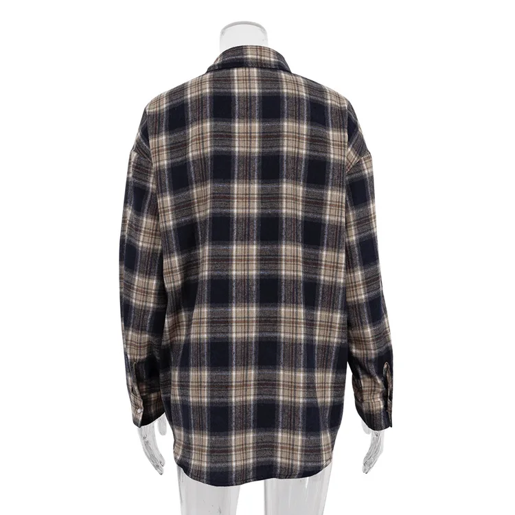 Lapel Autumn 2025 Shirts Outwear Fashion Ladies Contrast Long Sleeve Patchwork Elegant Women Coat Cardigan Female Shirts