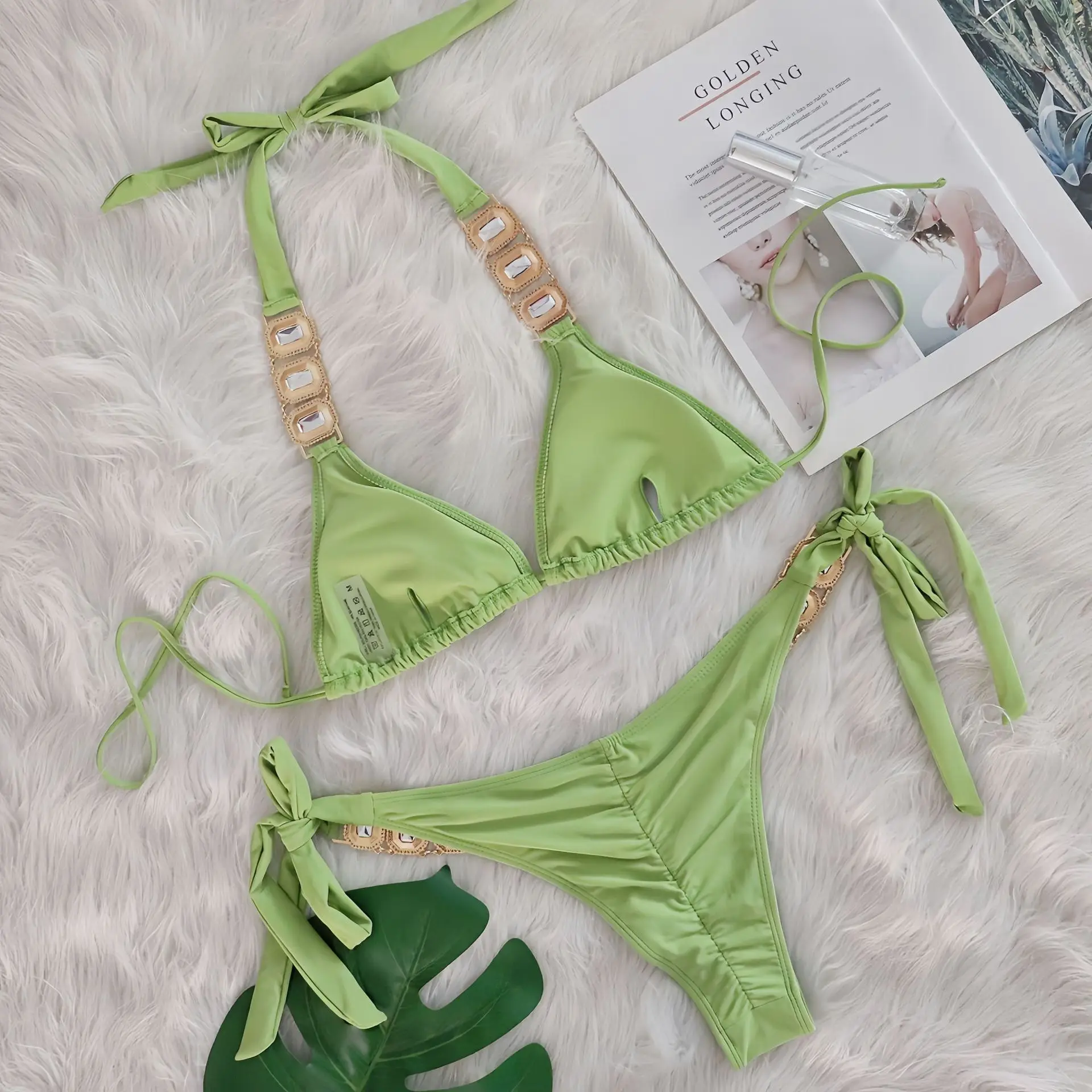 Rhinestone String Bikini - Womens Sexy 2 Piece Swimsuit for Beach Vacation
