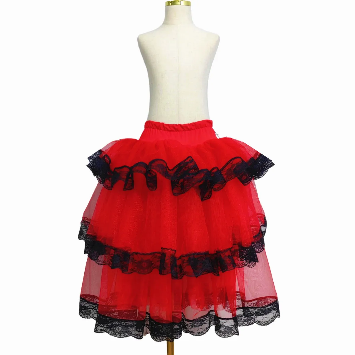 Red Spanish Half Tutus Skirt for Adult Girls Soft Tulle Belly Performance Costumes Ballet Skirts Tutu Skirt