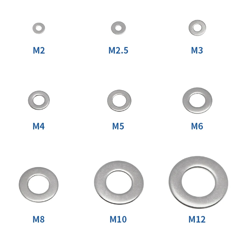 

100pcs M1.6 M2 M2.5 M3 M3.5 M4 M5 M6 M8 M10 M12 M14 M16 304 Stainless Steel Flat Machine Washer Plain Washer Gaskets