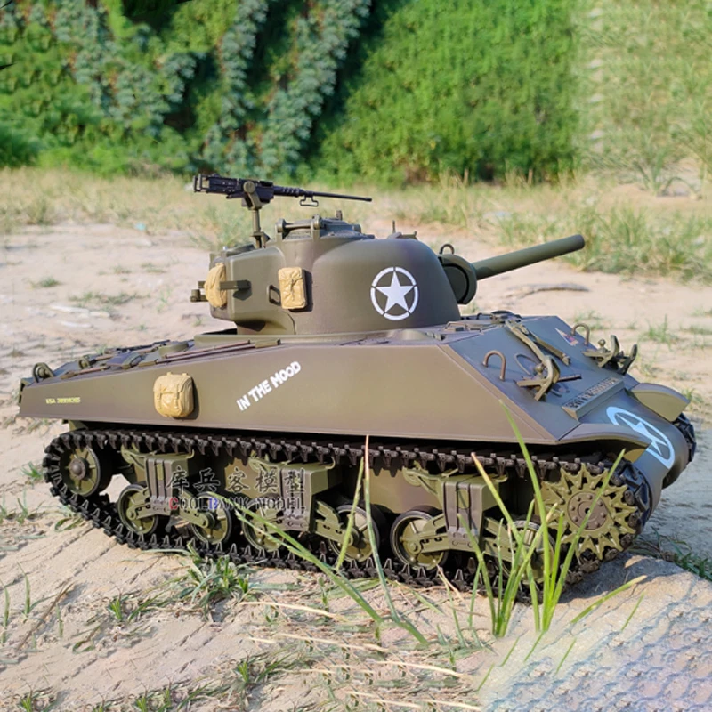 쿨뱅크 3898-1 M4A3 셔먼 RC 탱크 1:16 오프로드 트랙 텔레스코픽 배럴 연기 시스템 미국군 시뮬레이션 장난감 (성인용)