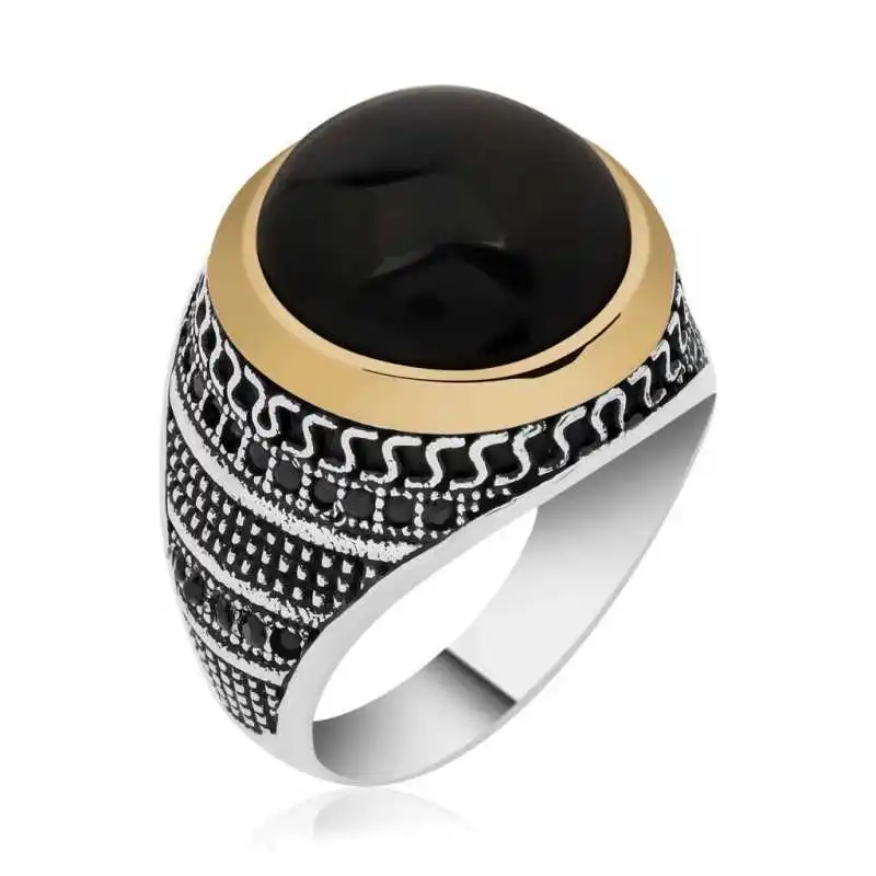 

Tevuli 925 Sterling Silver Spin Amber Stone Men 'S Ring