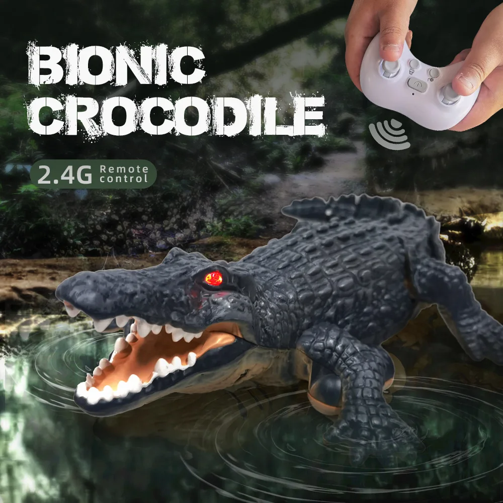3T6B Barca Telecomandata RC Coccodrillo, Giocattolo Acquatico Telecomandato con luce LED e Doppio Eliche, 700mAh Doppia batteria, RC Giocattoli da piscina per 3 Ragazzi e ragazze