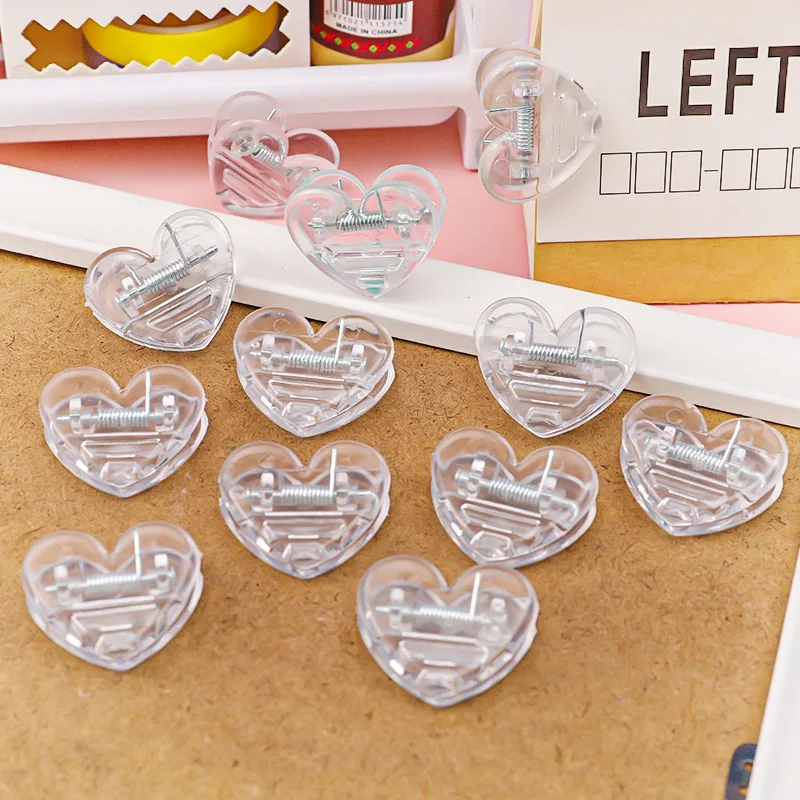 50 Pcs Transparent Heart Shape Plastic Paper Clips Cute Creative Binder Clip for Seal Decoration Office School 20pcs cute green tooth shape paper clips escolar bookmarks photo memo ticket clip creative stationery school office supplie clip