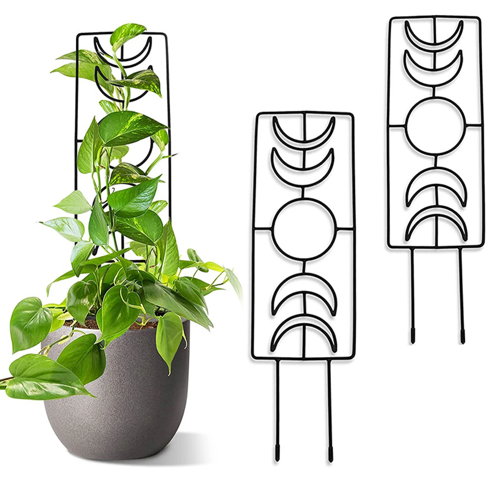 

2pcs Moon Phase Plant Trellis Indoor Houseplant Trellis for Climbing Plant Small Garden Trellis Potted Plant Metal Wire Trellis