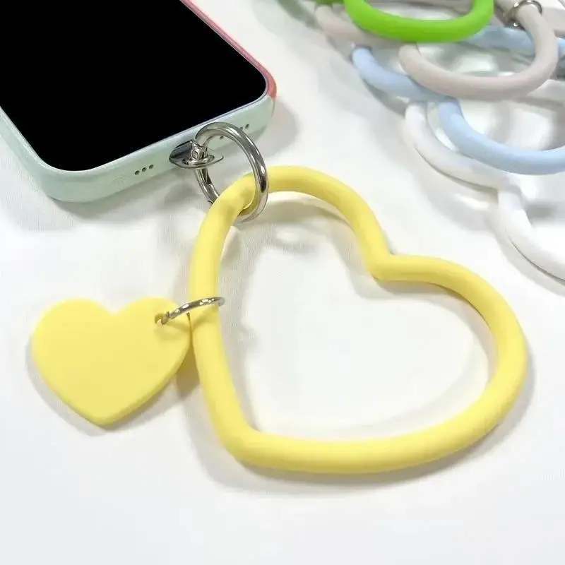 1개 실리콘 하트 루프 휴대폰 손목 스트랩 키체인 홀더 포함 - 모든 스마트폰용 범용 모바일 스트랩