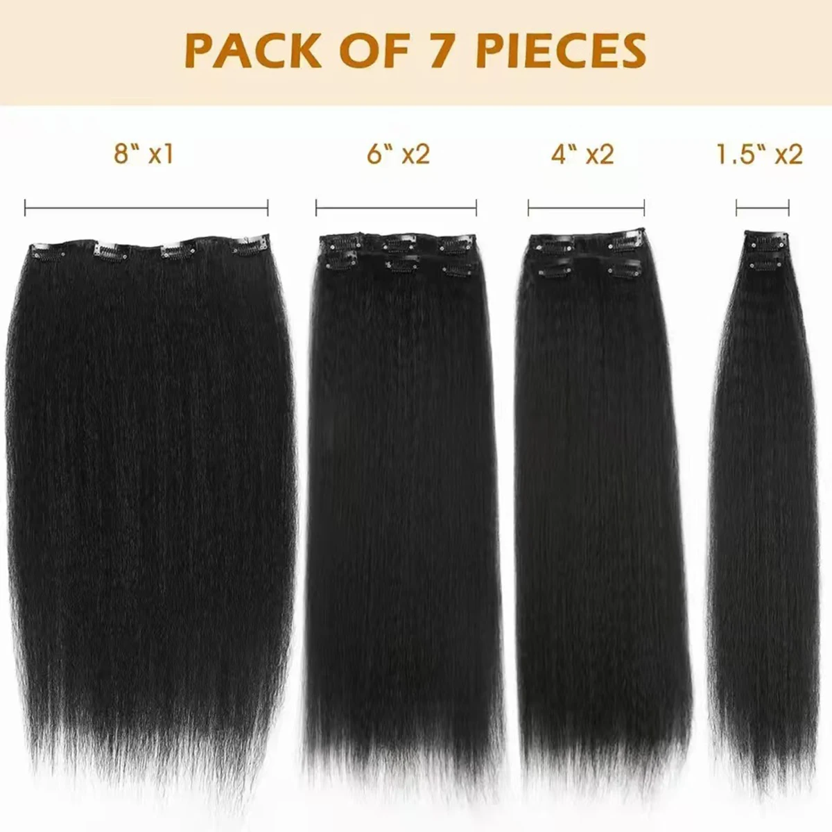 Synthetic Jacques silk hair extension wig clip on women's hair extension straight hair piece hair accessories 7 pieces/set black