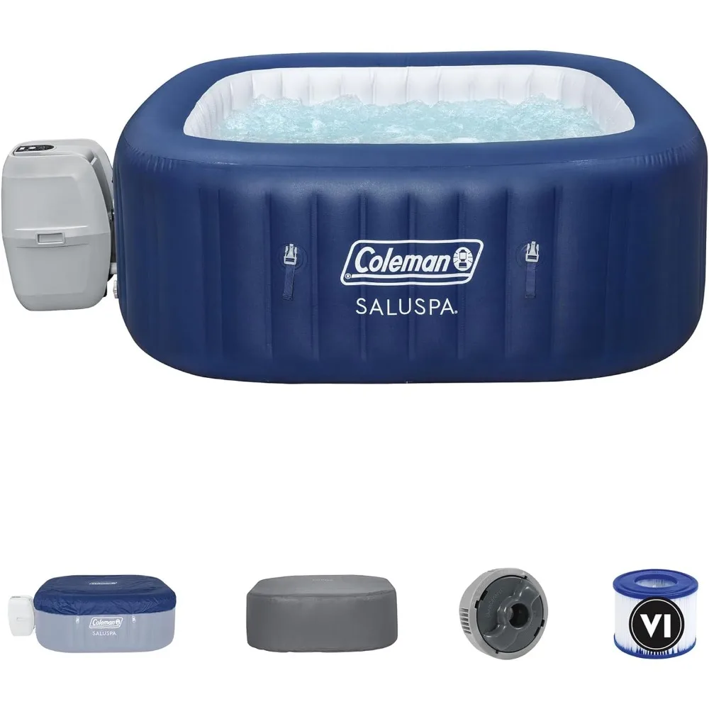 SaluSpa Atlantis AirJet 4 to 6 Person Inflatable Hot Tub Square Portable Outdoor Spa with 140 Soothing Jets with Lids