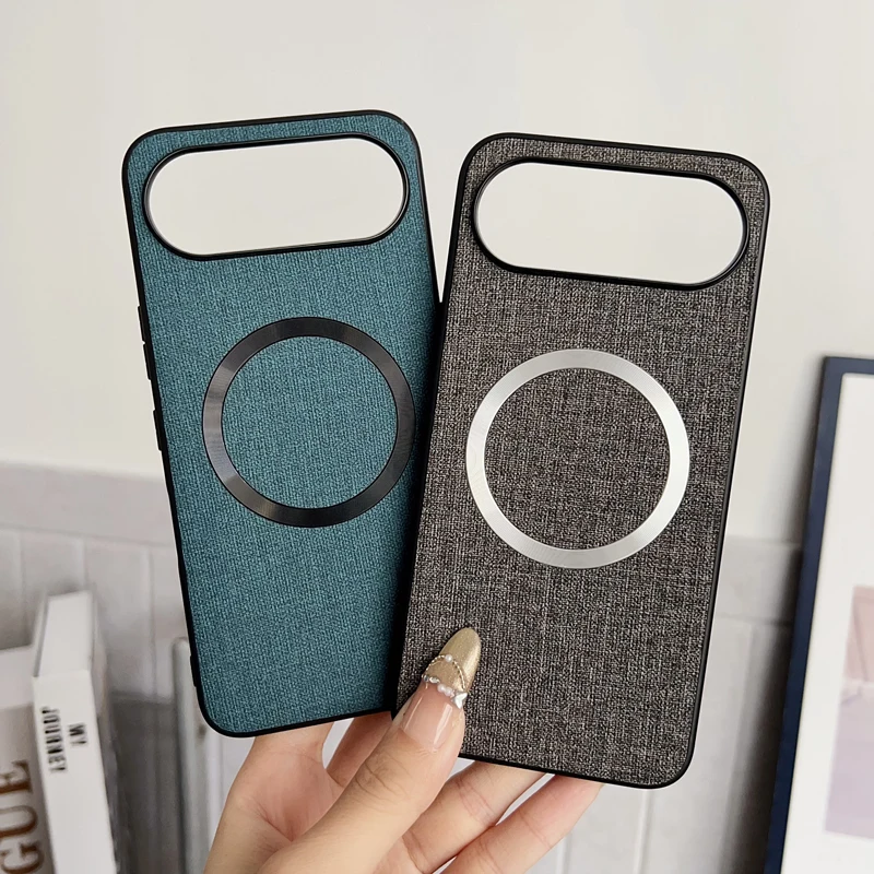 Premium Anti-Slip Woven Cloth Pattern Phone Cover with Magnetic TPU + Hard PC Protection