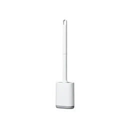 Elegant Silicone Toilet Brush with Long Handle and Quick - Drying Holder (White2)