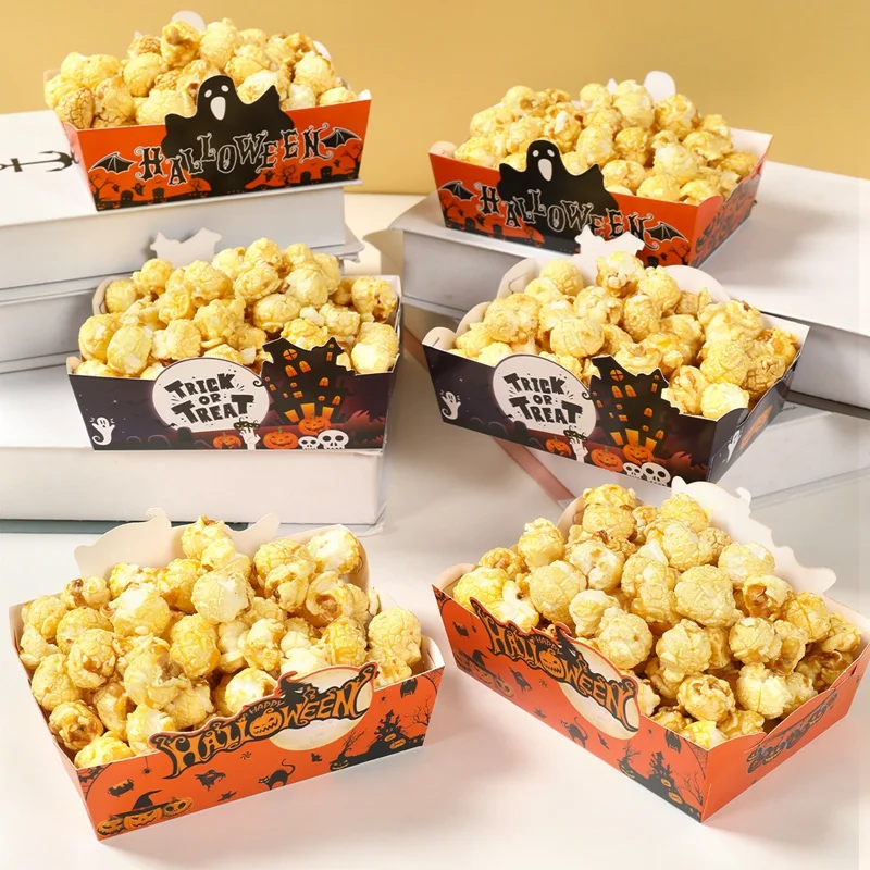 Halloween Süßigkeiten Popcorn Tablett Halloween Thema Party Dekoration Kinder Gefälligkeiten Kürbis Geist Papier Tablett Süßes oder Saures Party Supplies – Detail 6